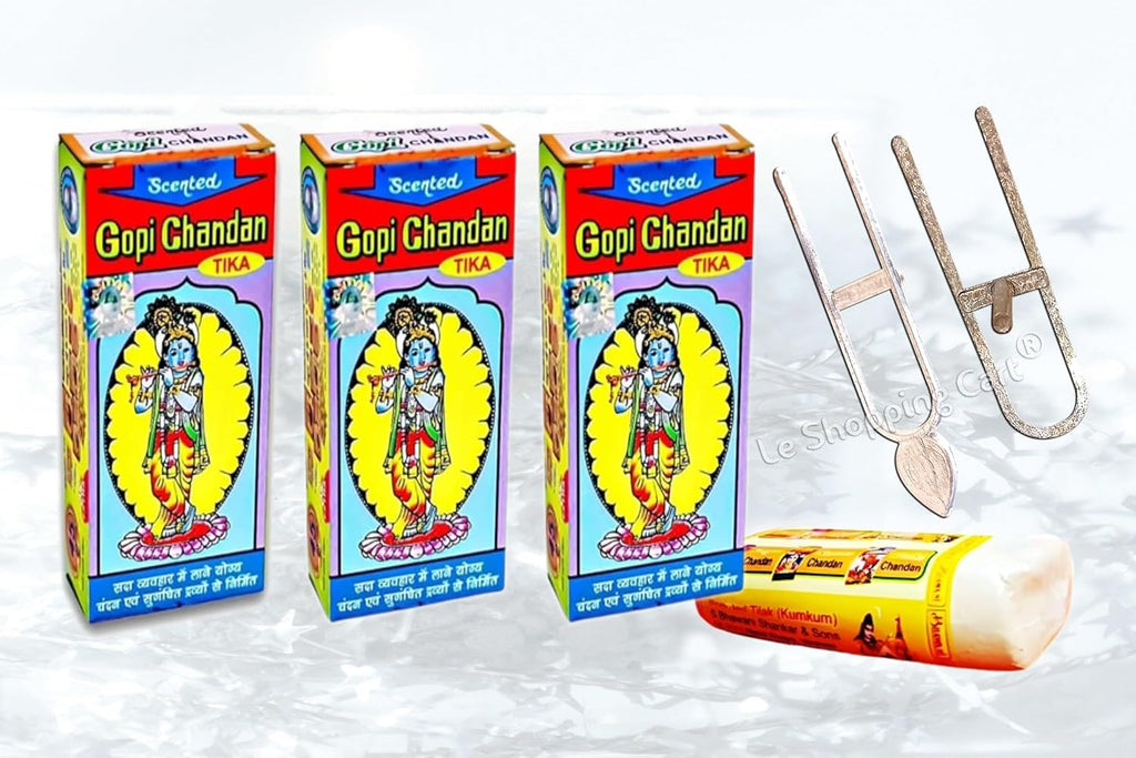 Jaisakshi Original Gopi Chandan Tika Pack of 3 pcs 70 Gram Each with Free 2 Tilak Stamp Used in ISKCON Temples, Long-Lasting Fragrance & Smooth Application