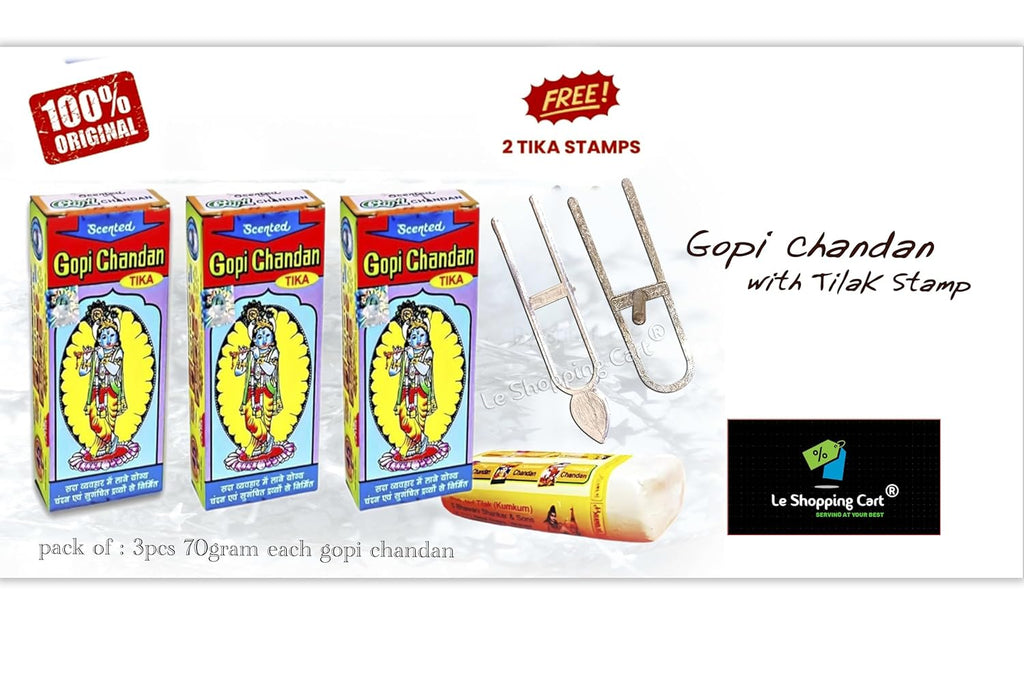 Jaisakshi Original Gopi Chandan Tika Pack of 3 pcs 70 Gram Each with Free 2 Tilak Stamp Used in ISKCON Temples, Long-Lasting Fragrance & Smooth Application