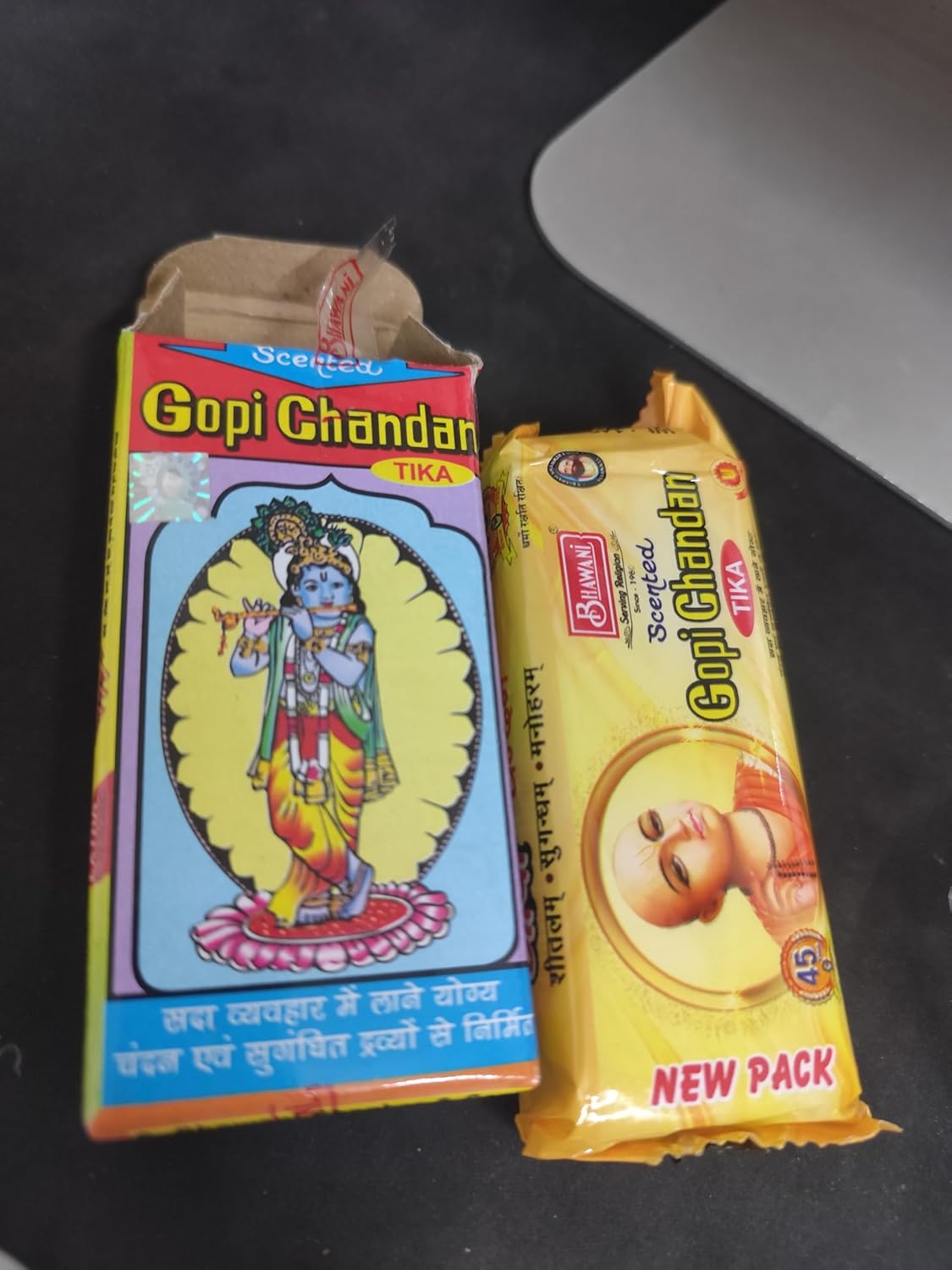 Jaisakshi Original Gopi Chandan Tika Pack of 3 pcs 70 Gram Each with Free 2 Tilak Stamp Used in ISKCON Temples, Long-Lasting Fragrance & Smooth Application