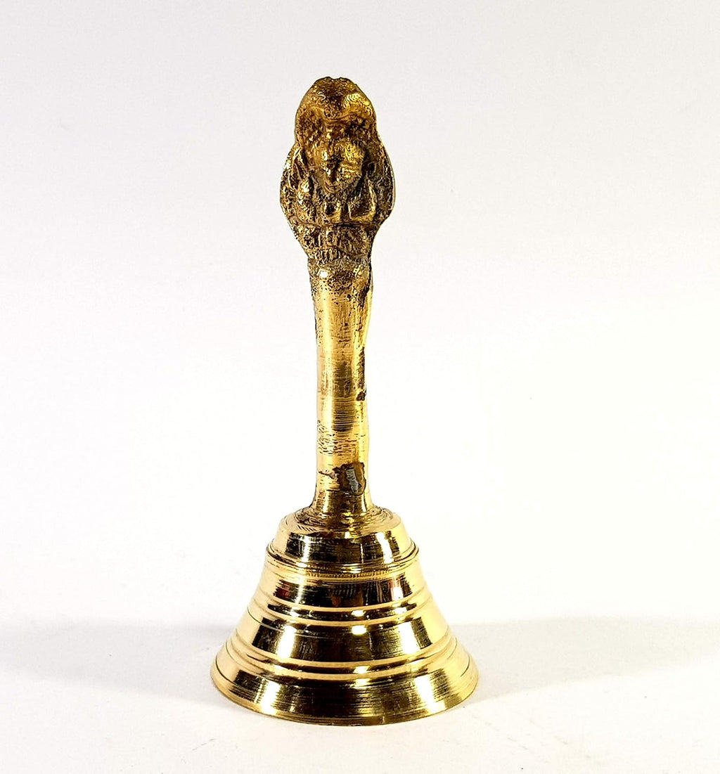 Jaisakshi Brass Ghanti for Pooja - 4.5" Brass Bells for Mandir, Temple Bell, Pooja Items for Pooja Room, Housewarming Gift, Engraved Design, Antique Home Decor Piece - Golden