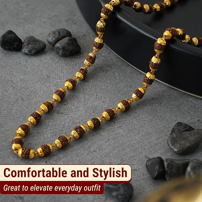 Jaisakshi Japam Gold Plated Rudraksha Mala Bracelet for Men & Women | Spiritual Meditation Prayer Bracelet with Authenticity Certificate