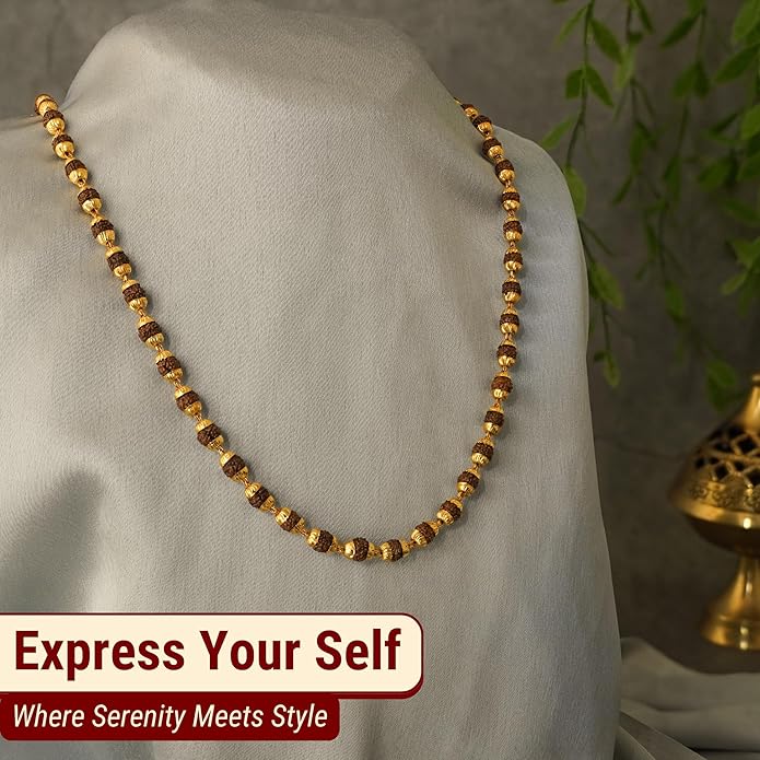 Jaisakshi Japam Gold Plated Rudraksha Mala Bracelet for Men & Women | Spiritual Meditation Prayer Bracelet with Authenticity Certificate